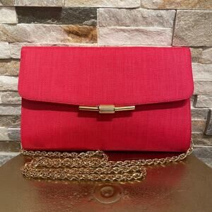 Vintage RODO Italy Red Clutch | Silk-Linen Purse, Brass Clasp + Chain Strap